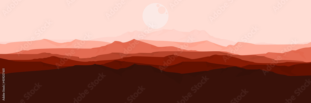 moonrise in mountains landscape vector illustration
