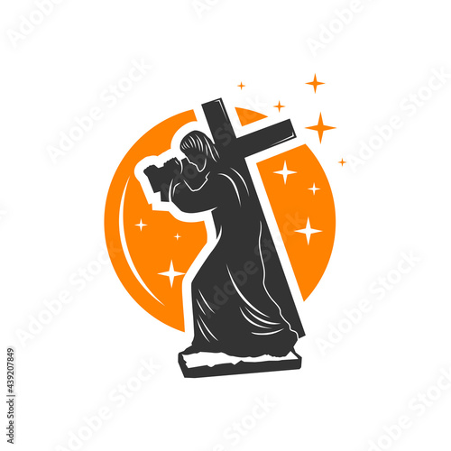 jesus cross statue illustration logo