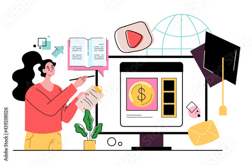 Finance literacy education learning economic courses. Business school university lecture abstract concept. Modern style flat cartoon graphic illustration