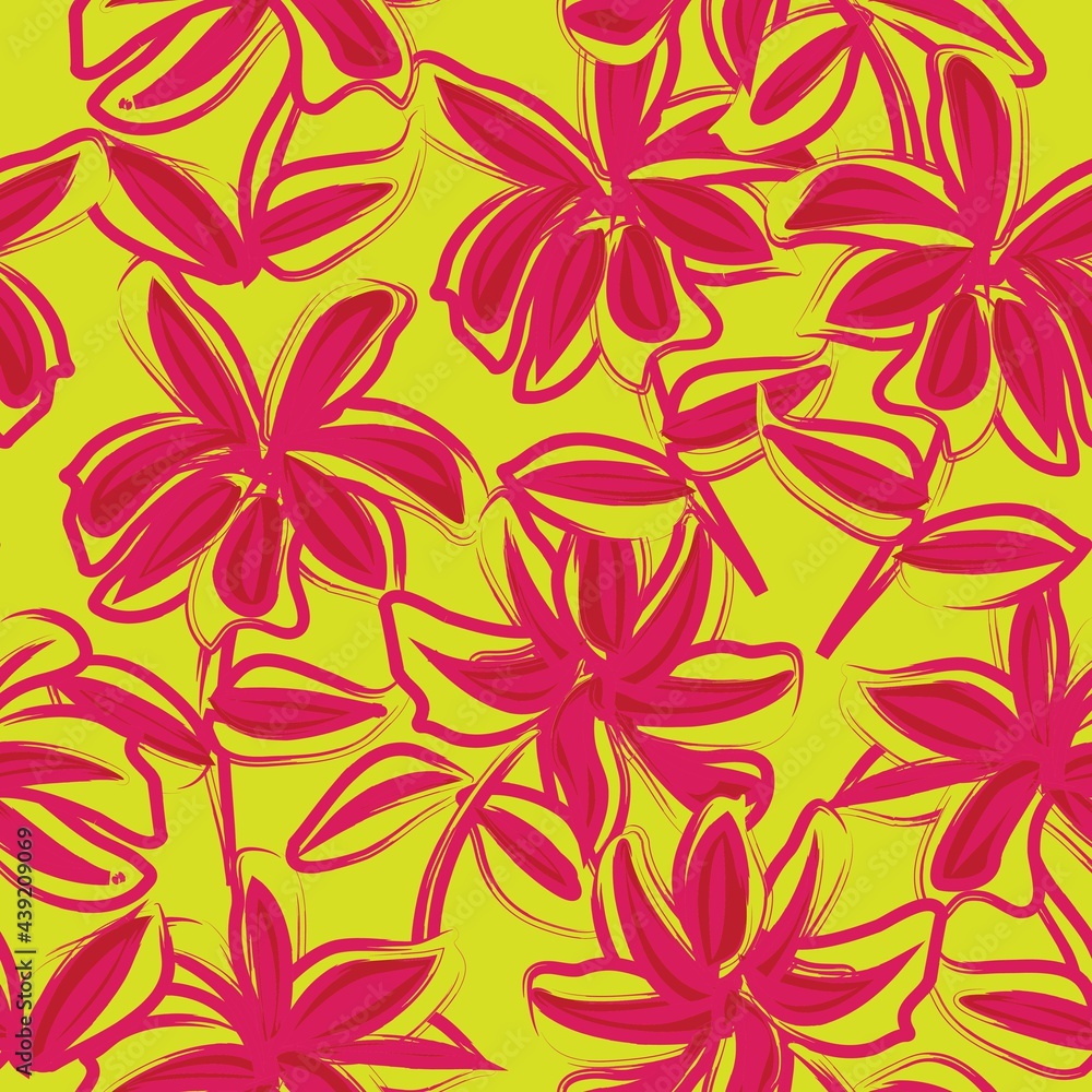 Red Floral Brush strokes Seamless Pattern Background