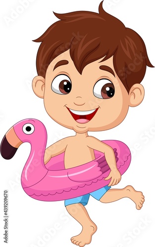 Cartoon little boy with inflatable ring