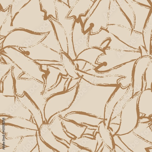 Fototapeta Naklejka Na Ścianę i Meble -  Brown Floral Brush strokes Seamless Pattern Background