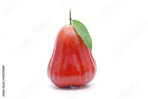 Rose apple or Bell fruit with green leaves isolated on white background