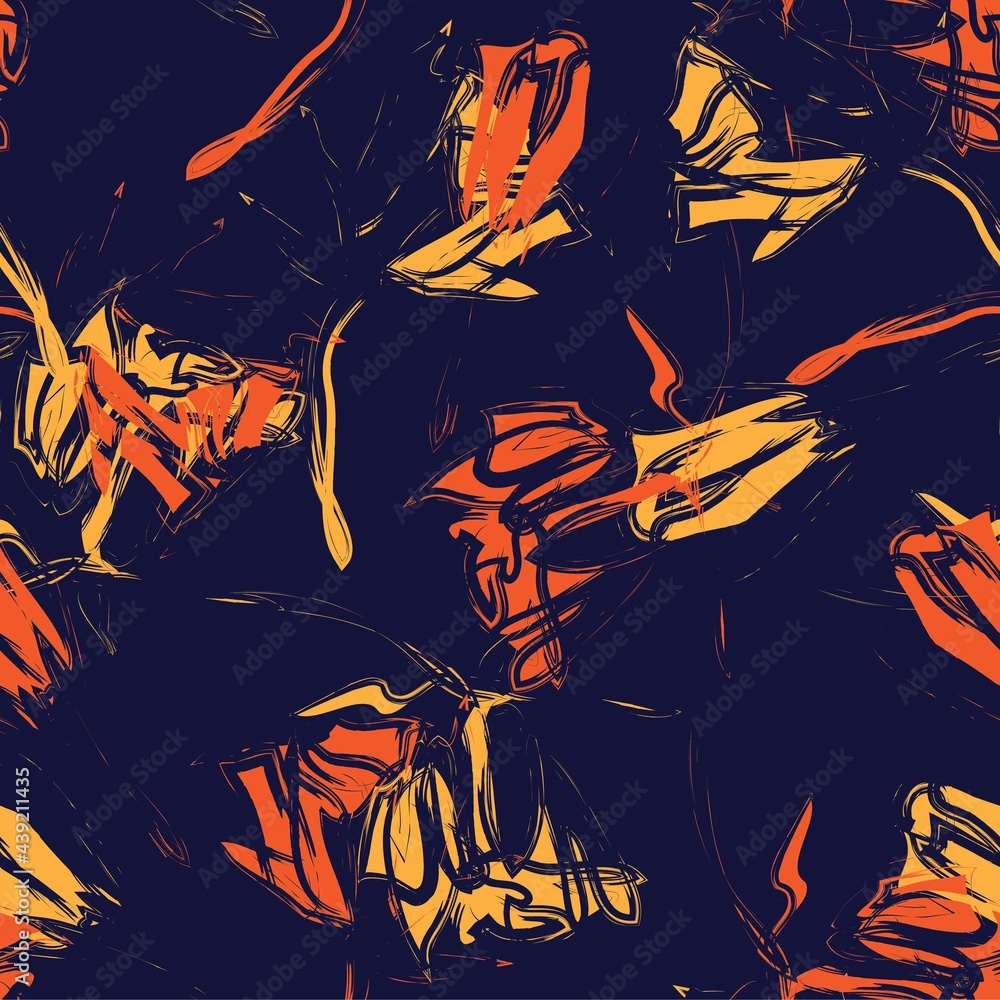 Orange Floral Brush strokes Seamless Pattern Background Orange Floral Brush strokes Seamless Pattern Background