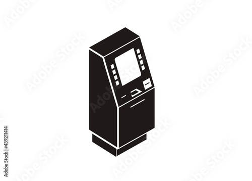 ATM machine simple illustration in black and white. Isometric view.
