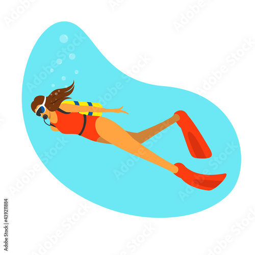 Young woman scuba divier swimming underwater
