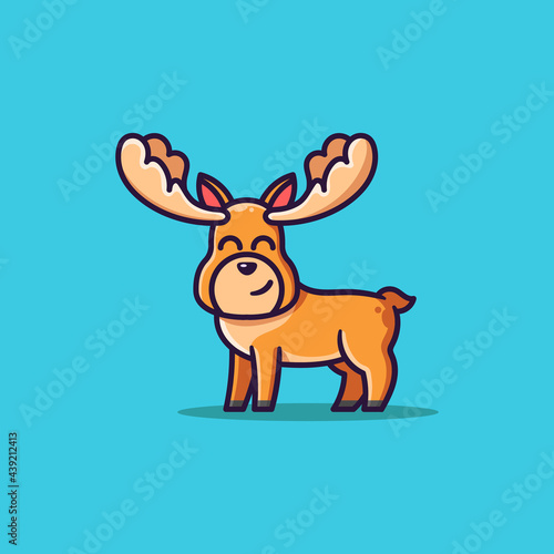 Cute deer with smiling expression vector illustration. Animal conceptual design idea. Flat cartoon style.