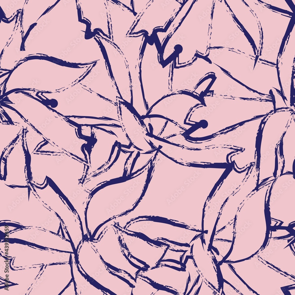 Fototapeta premium Pink and Navy Floral Brush strokes Seamless Pattern Background