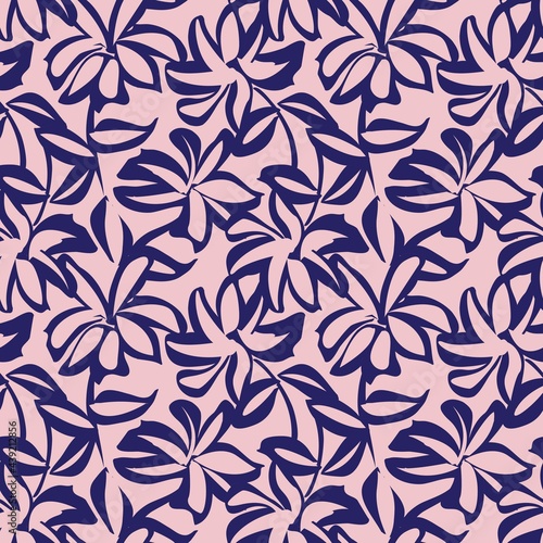 Pink and Navy Floral Brush strokes Seamless Pattern Background