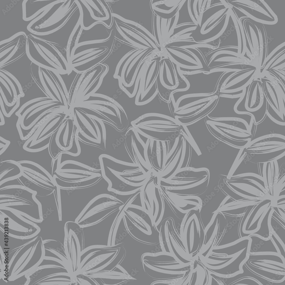 Black and White Floral Brush strokes Seamless Pattern Background