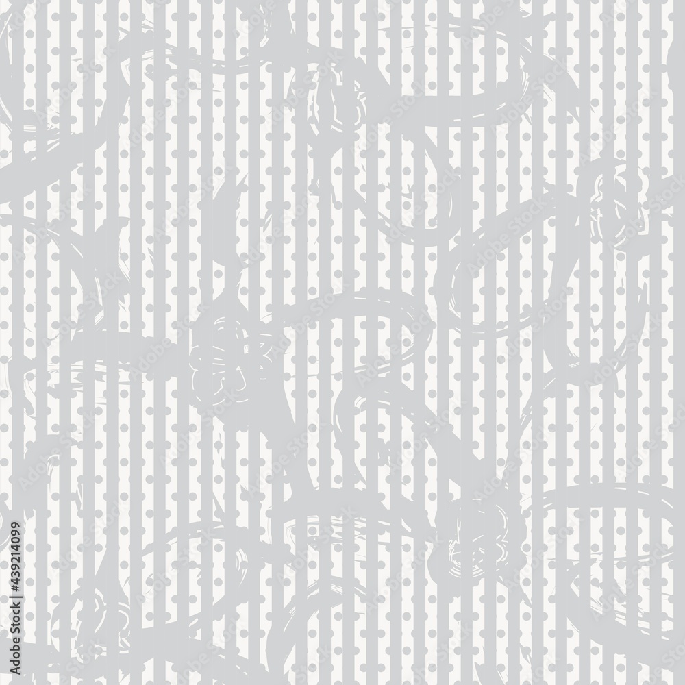 Fototapeta premium Black and White Botanical Floral Seamless Pattern with striped Background