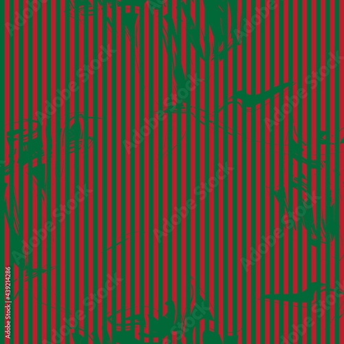 Christmas Floral Seamless Pattern with striped Background