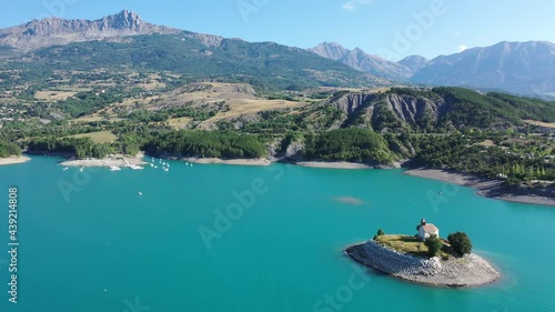 Panoramic scenic view of Serre-Poncon Lake and Alps in southeast France  photo