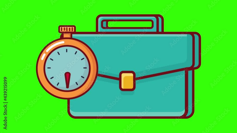 Clock And Bag For Working Schedule Concept Animation On The Green Clock And Bag For Working Schedule Concept Animation On The Green