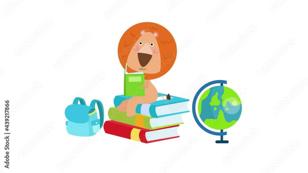 Cute lion cartoon reading books Cute lion cartoon reading books