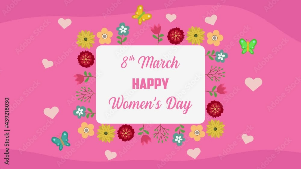 Happy women day text with colorful flowers Happy women day text with colorful flowers