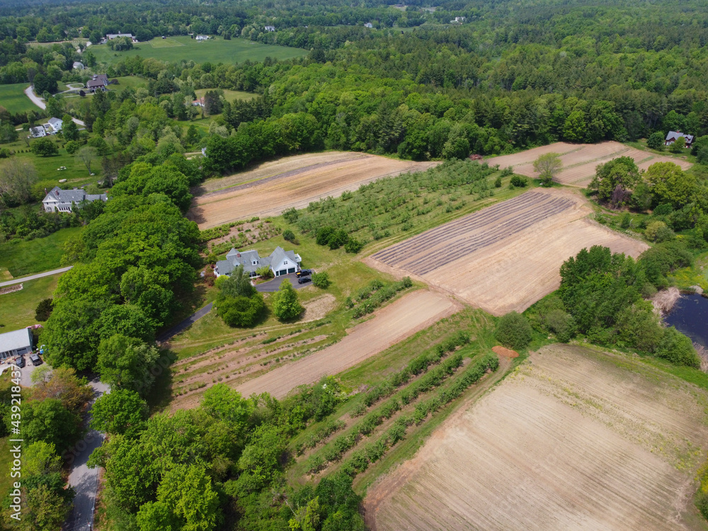 aerial view of landscape of farm field