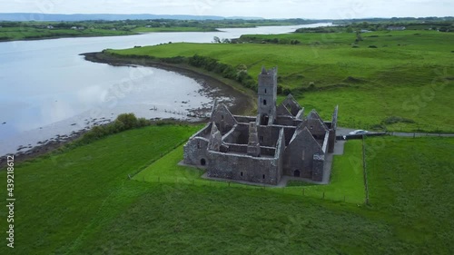 Aerial view of Rosserk Friary from high angle view. photo