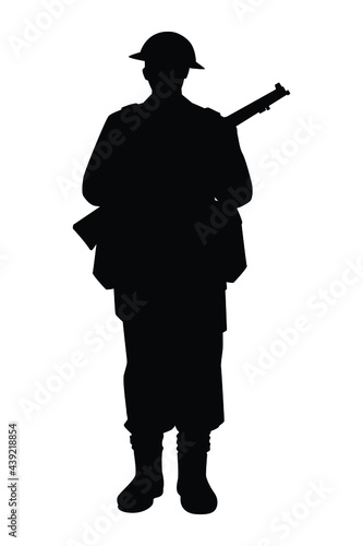 Great British soldier with a rifle weapon during world war 2 silhouette vector on white background