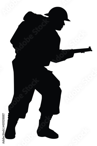 Great British soldier with a rifle weapon during world war 2 silhouette vector on white background