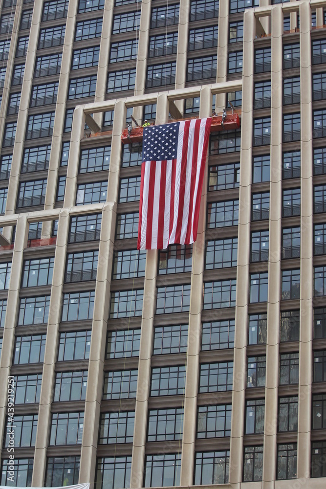 american flag on the building