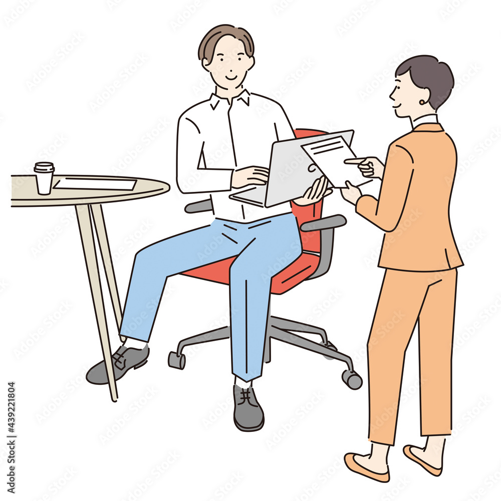 シンプル イラスト オフィスで雑談するビジネスパーソン Stock Vector Adobe Stock