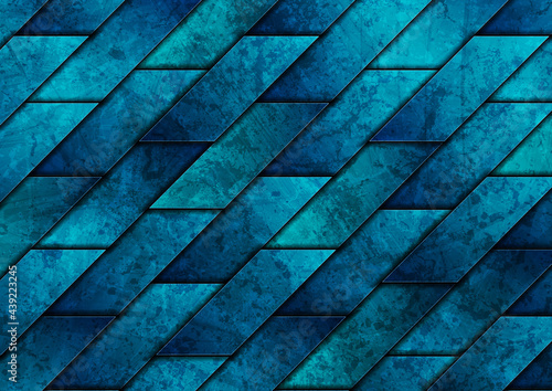 Dark blue grunge tech geometric tiles abstract background. Vector graphic design