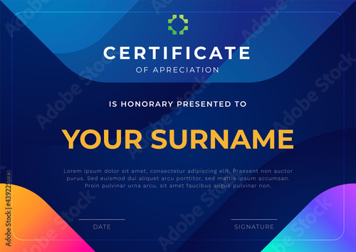 certificate design template with modern colorful gradient background . vector illustration ready to print