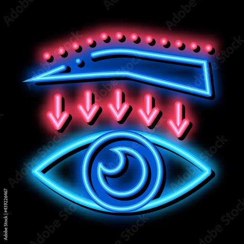 eyebrow down surgery neon light sign vector. Glowing bright icon eyebrow down surgery sign. transparent symbol illustration