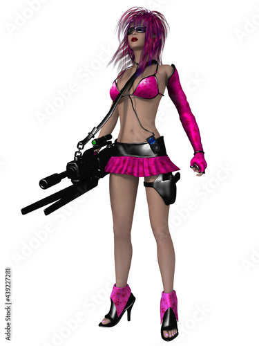 3d illustration of a sexy woman in a futuristic outfit 