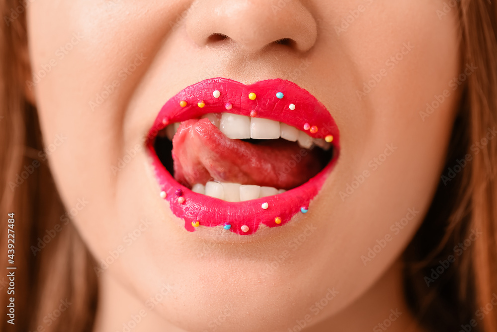 Fototapeta premium Beautiful young woman with creative makeup, closeup