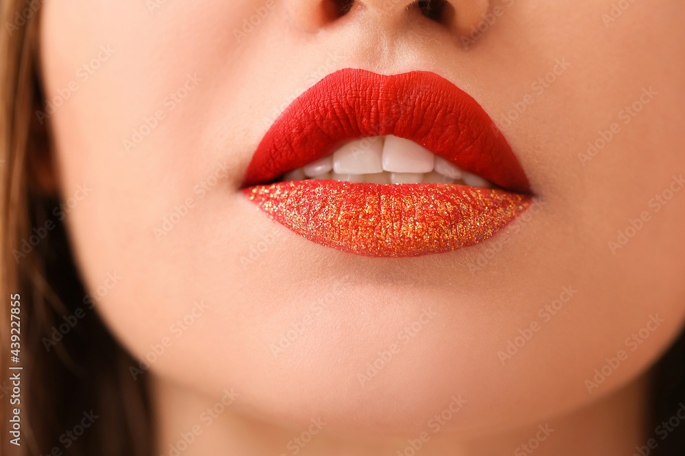 Fototapeta premium Beautiful young woman with creative makeup, closeup