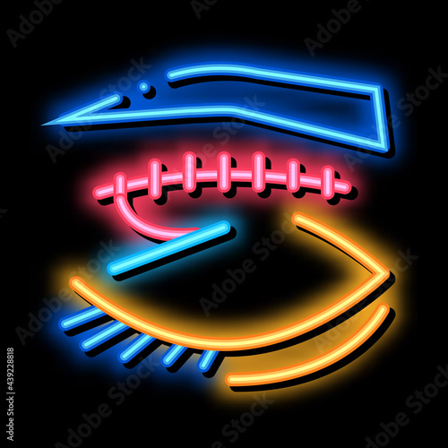 eyelid surgery stitching neon light sign vector. Glowing bright icon eyelid surgery stitching sign. transparent symbol illustration