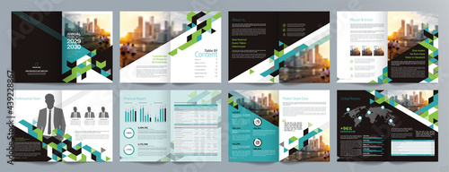 Corporate business presentation guide brochure template, Annual report, 16 page minimalist flat geometric business brochure design template, A4 size.