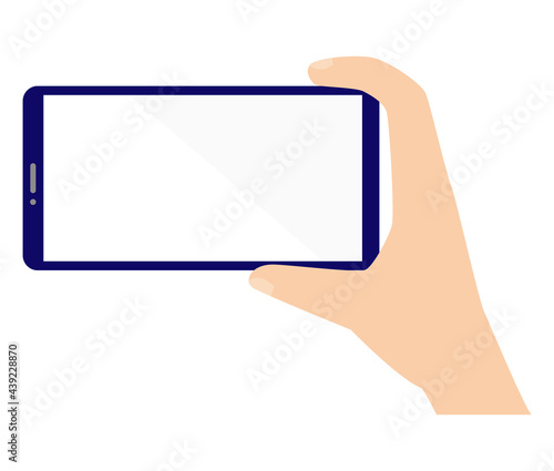 横向きのスマートフォンを持つ手　片手