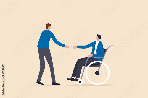 Foto Diversity and inclusive in workplace, job and career opportunity for disability people concept, HR officer offering job for new disabled candidate on the wheelchair to be permanent employee