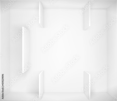 Museum empty interior top view, art gallery 3d room with white walls, floor and passages. Place for pictures and sculptures presentation, photography contest exhibition hall, Realistic vector mock up