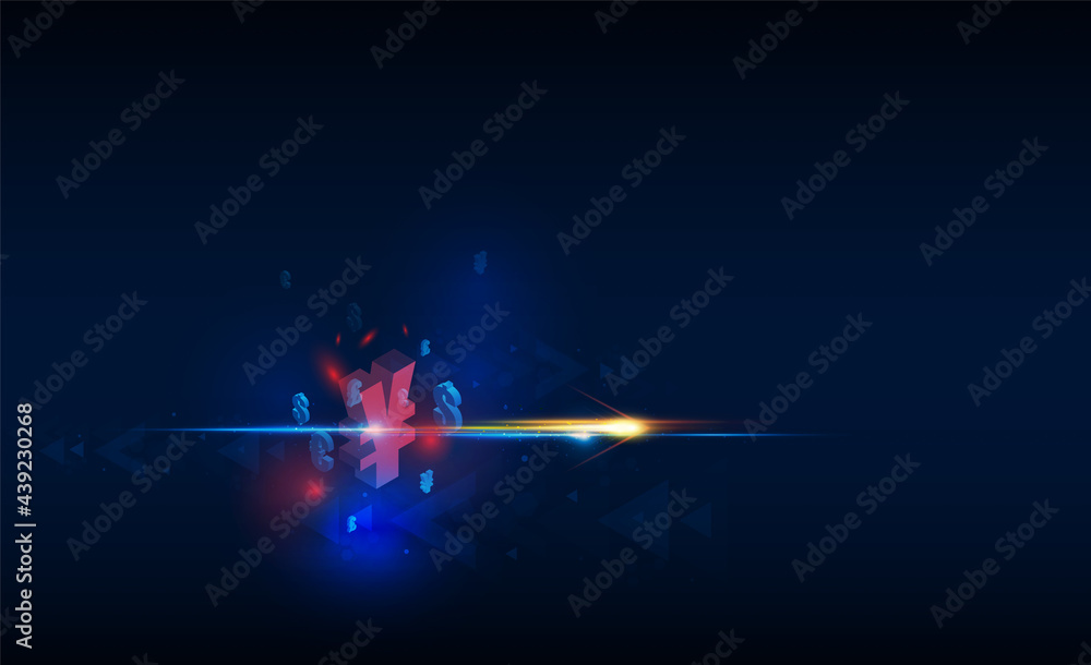 Fototapeta Abstract speed yuan destroys the dollar Light out technology background Hitech communication concept innovation background, vector design