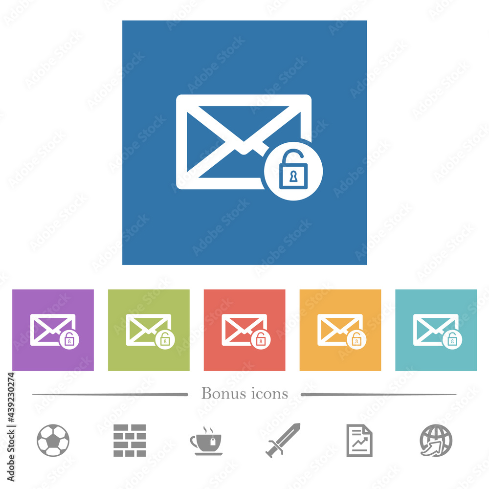Unlock mail flat white icons in square backgrounds Unlock mail flat white icons in square backgrounds