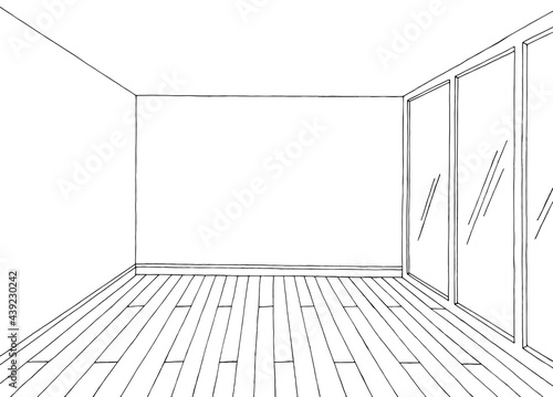 Room graphic black white home interior sketch illustration vector 