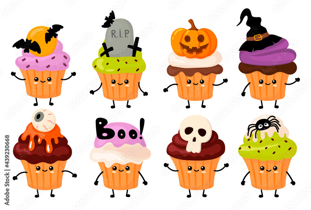 cute kawaii cupcake Halloween. cartoon style cute kawaii cupcake Halloween. cartoon style