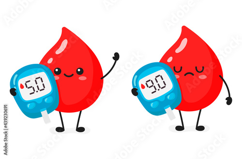 drops of kawaii blood with a glucometer. cartoon style