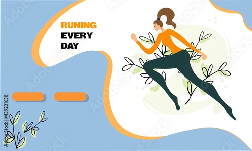 Running girl at the competition. The athlete strives for victory. The purposeful woman makes an intensified last spurt at the finish line. Design of flyers, business cards, booklets. Vector design.