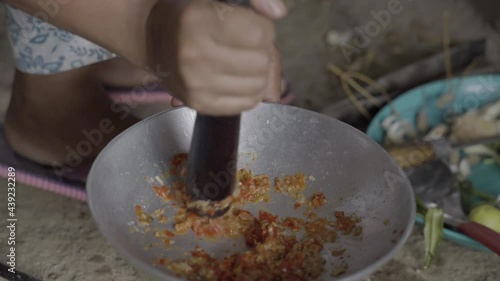 Spicy paste prepared for Manipuri Hok Khana Kasathei pig ear chutney photo