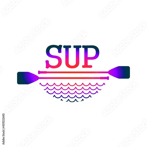 Stand up paddle boarding flat emblem illustration