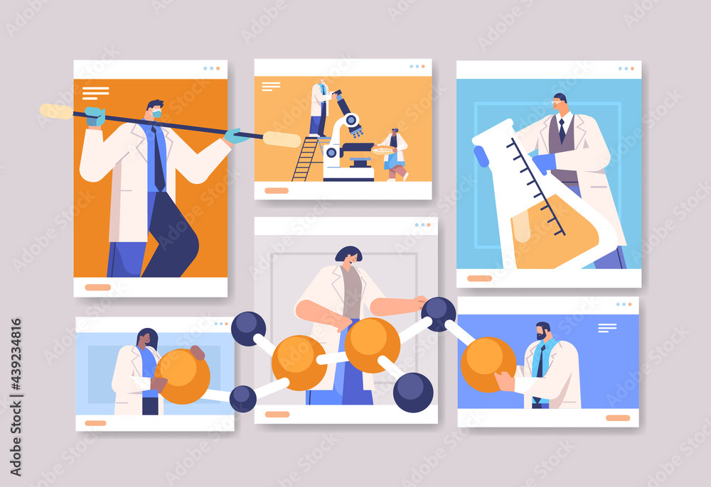 Obraz premium mix race researchers working with test tubes scientists making chemical experiments in laboratory