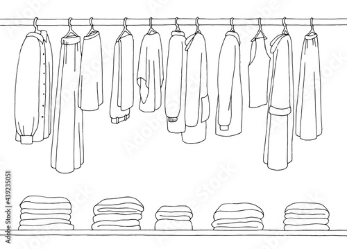 Clothes on hanger graphic black white isolated sketch illustration vector
