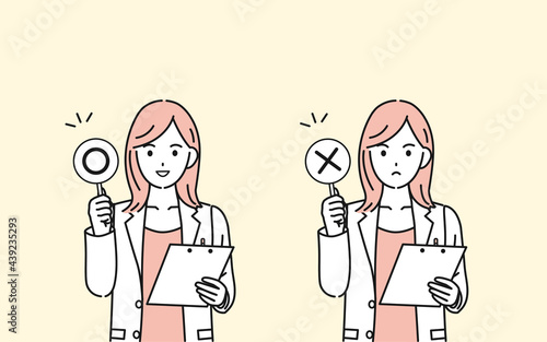 医者　女医　薬剤師　カウンセラー　白衣を着た女性　正解と間違い　イラスト素材