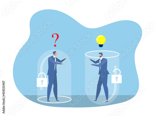 Photography Two businessman different thinking between Fixed Mindset vs Growth Mindset succe