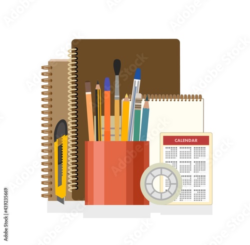 Stationery. Goods for office, school and creativity. Isolated object on a white background. Vector